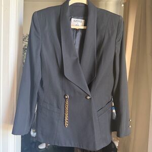 Vintage Kasper Black Double-Breasted Blazer with Gold Chain Detail size 8